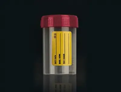 Pots Prelevements Rouges Pot de prélèvement 60 ml non stérile avec bouchon rouge et étiquette