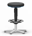 Stool 9461L Labor 3 - H: 450-830 mm - Magic black imitation leather seat - Blue ring - Polished aluminium base - Glides - Ring adjustment handle - Circular footrest