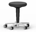 Stool 9463R White room 2 - H: 450-650 mm - Magic black imitation leather seat - Polished aluminium base - Castors - Soft Cover ring adjustment handle