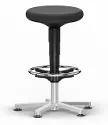 Stool 9461R White room 3 - H: 480-650 mm - Magic black imitation leather seat - Polished aluminium base - Glides - Soft Cover ring adjustment handle - Circular footrest