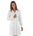 WOMEN&apos;S SLIM-FIT BLOUSE WITH CINCHED CUFFS AND V-NECK CLOSURE. WHITE SNAP SIZE S