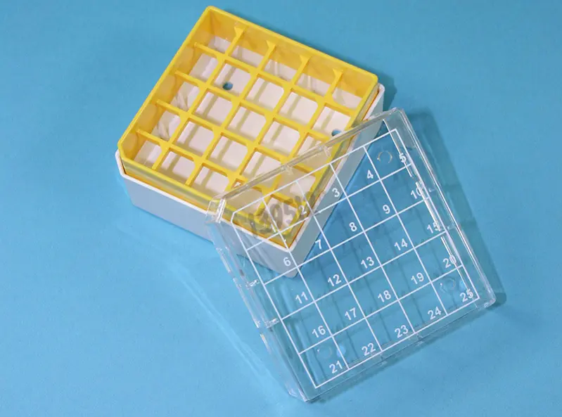 Kryobox Zur Lagerung Farbe Gelb Für 5 X 5 Kryoröhrchen 1,2 - 2 Ml -  Labormaterial