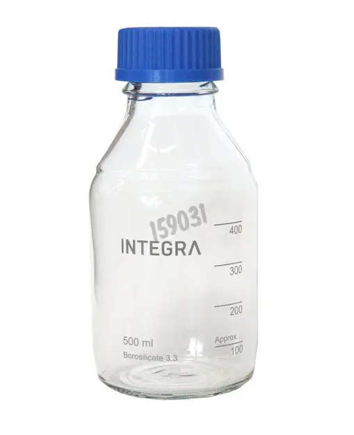 Bouteille INTEGRA en verre borosilicaté de 500 ml bouchon bleu