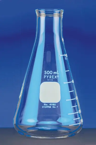 Erlenmeyer gradué 500 ml en verre Pyrex, col étroit, à usage intensif -  Matériel de laboratoire