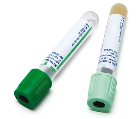 BD Medical 368884 Vacutainer PET Tube Hépariné pour Analyse de Plasma Héparine de Lithium Lh 4Ml Lot de 100 Bouchon Vert Étiquette Papier 