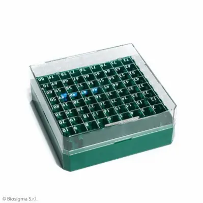 Gefrierbox Cryogin Box Pc 132 X 132 X 52 Mm Für 100 Kryoröhrchen 1,2 Und 2  Ml Farbe Grün - Labormaterial