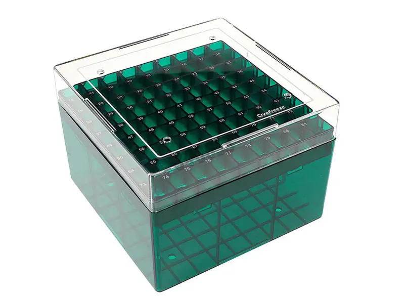 Lagerbox Cryofreeze, 81 Röhrchen 5Ml, Maße : 133 X 133 X 95, Farbe Grün -  Labormaterial